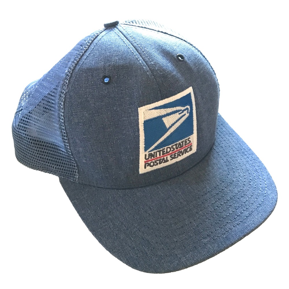Vintage U.S. Mail Embroidered Patch Blue Mesh Trucker Cap, Made in USA